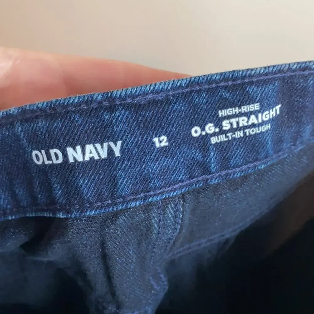 Old Navy High-Waisted O.G. Straight Built-In Tough Dark-Wash Jeans 12